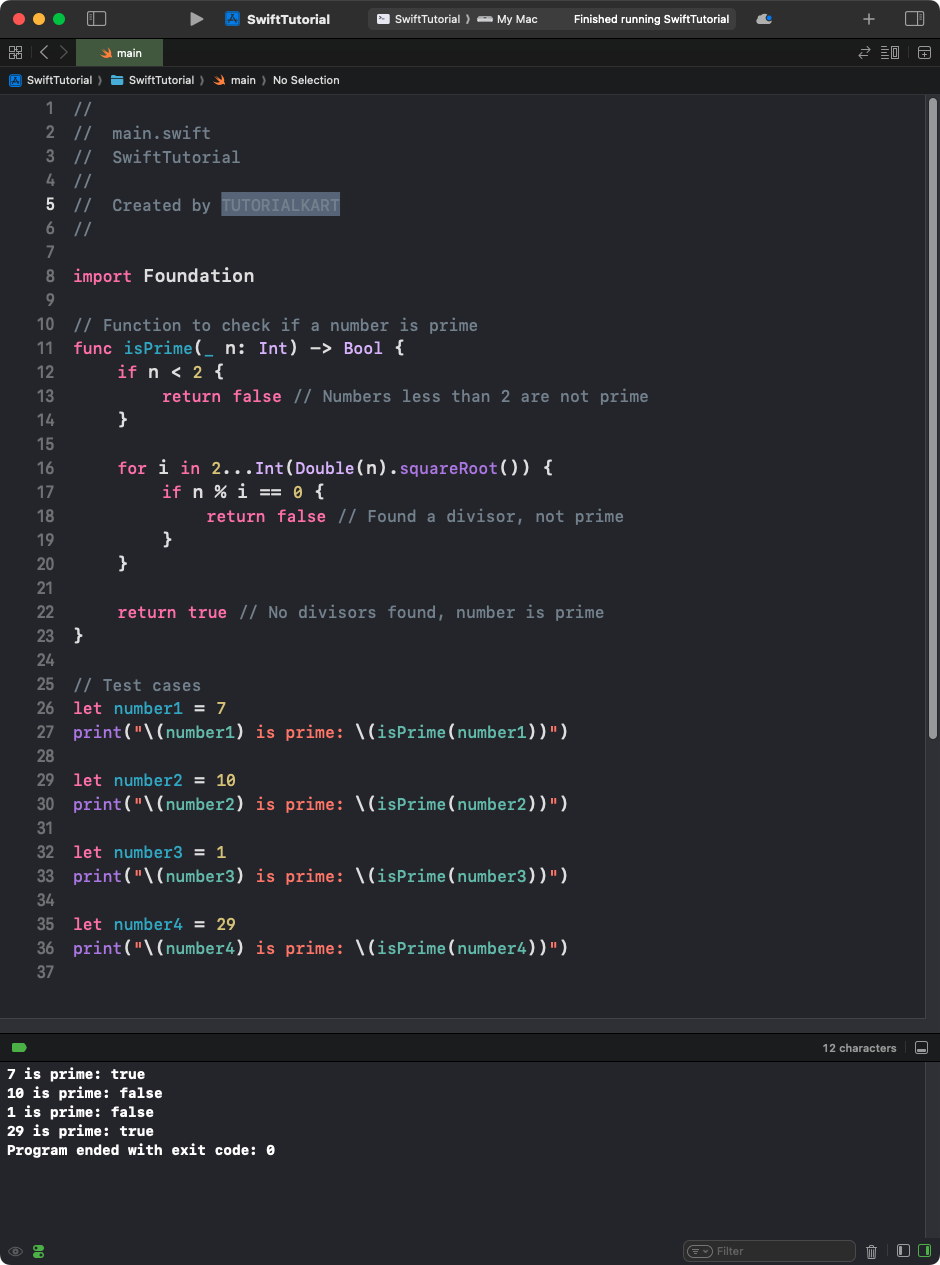 Swift Program to Check Prime Number